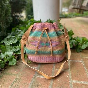 Vintage 70s Pastel Woven Kilim Bucket Bag
